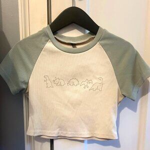 Green and White Crop Top